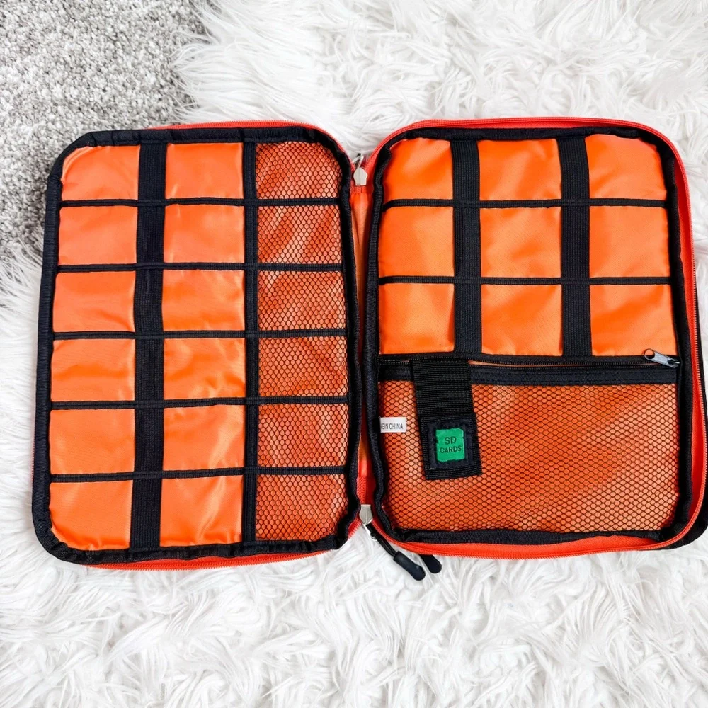Travel Tech Organizer Cord Case – Gray & Orange Electronics Accessory Pouch
